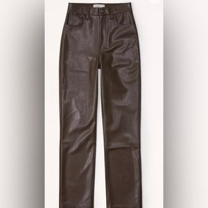 Abercrombie & Fitch 90’s straight ultra high rise vegan leather pant dark brown